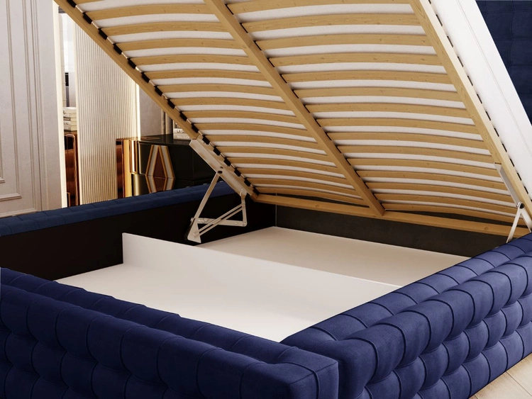 Łóżko tapicerowane z pojemnikiem i stelażem 180x200 Barbados Niebieskie