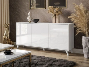 Trzydrzwiowa komoda 154 cm w stylu glamour na białych nogach Vivance biały połysk