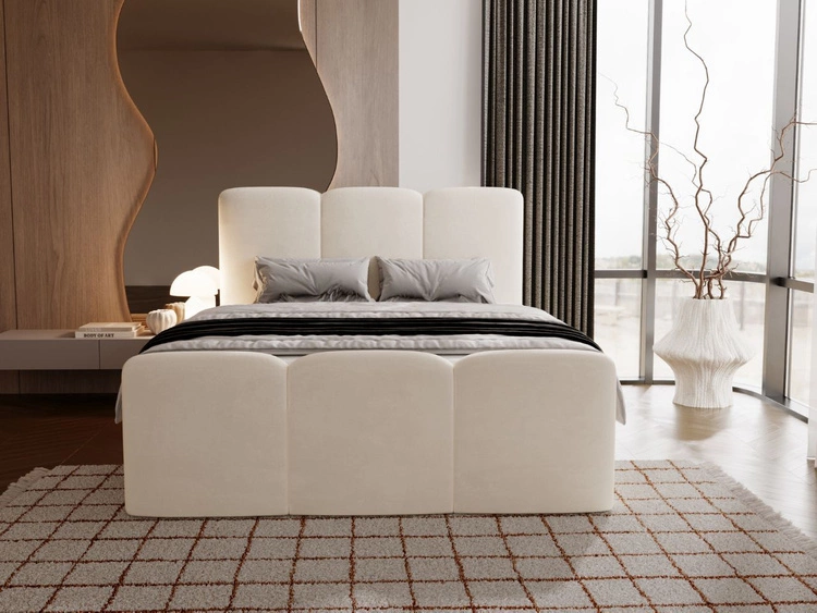 Łóżko kontynentalne z pojemnikiem na pościel 140x200 Campi Kremowe