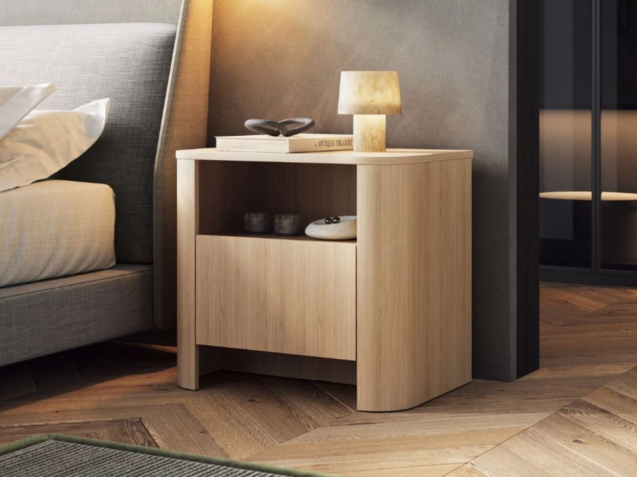 Stolik nocny z szufladą do sypialni Brillo Dąb Vicenza