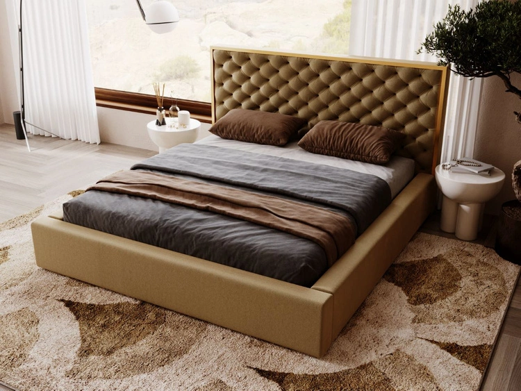 Łóżko tapicerowane z pojemnikiem i stelażem 120x200 Bonito Brązowy