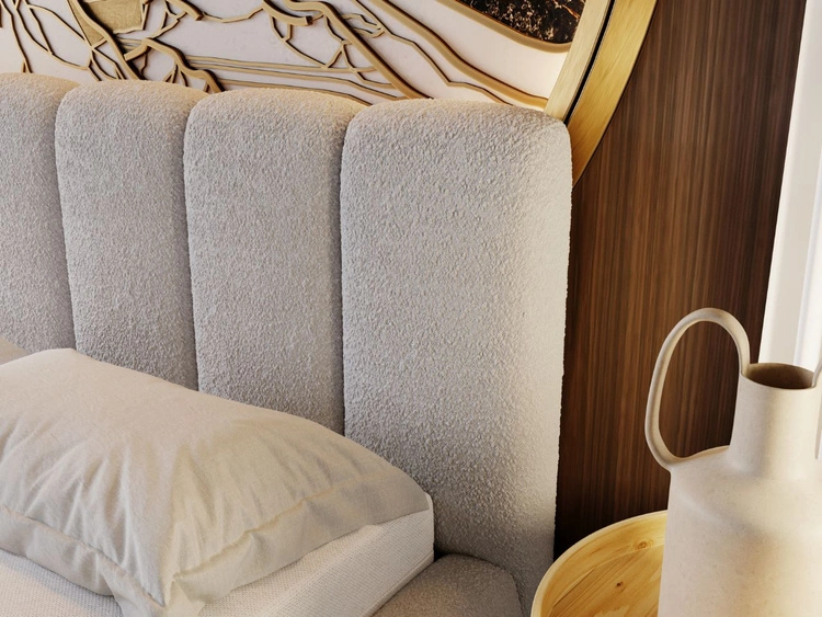 Łóżko tapicerowane bez pojemnika ze stelażem 180x200 Cloud w tkaninie bouclé Jasnoszare