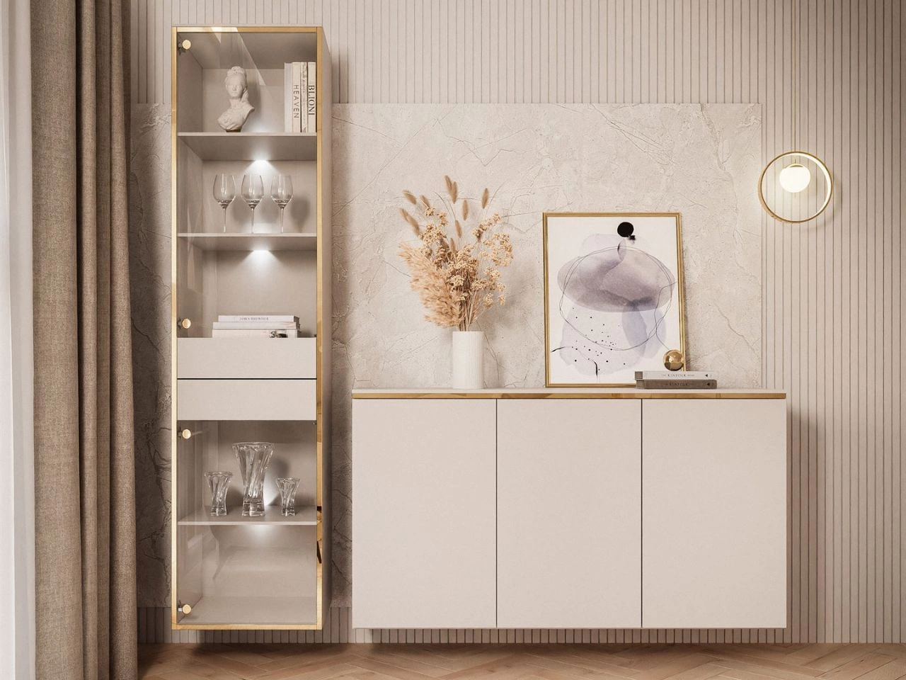 Zestaw mebli podwieszanych do salonu z oświetleniem LED w stylu glamour Evare Kaszmir