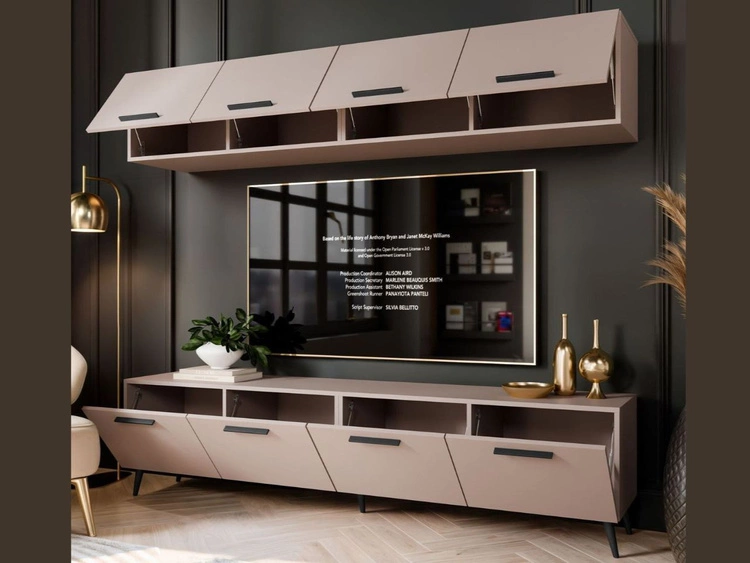 Meblościanka do salonu na czarnych nogach Noaé Kaszmir