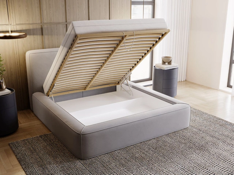 Łóżko tapicerowane z pojemnikiem i stelażem 160x200 Amaro Szare