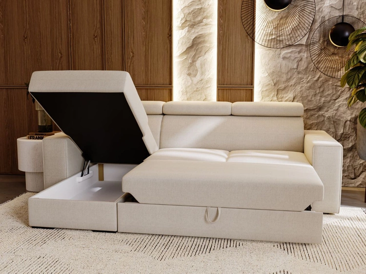 Narożnik L uniwersalny z funkcją spania i pojemnikiem Scala Ciemny szary