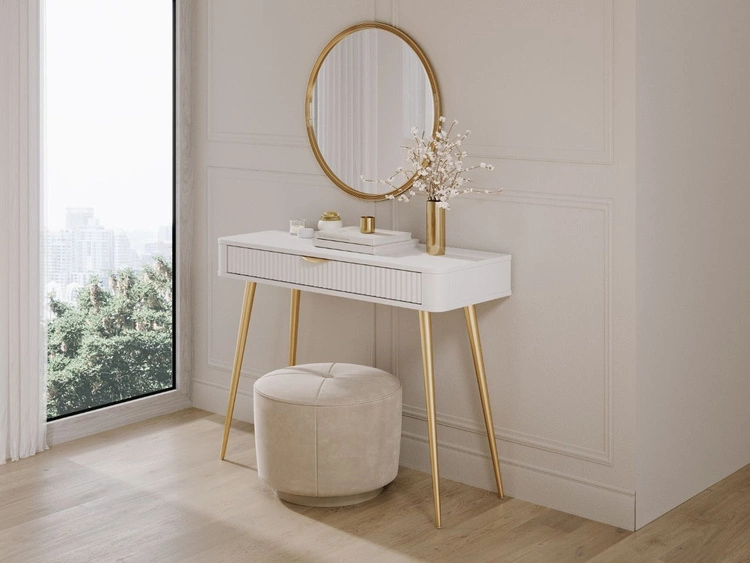 Toaletka ze złotymi metalowymi nogami Latina Biała