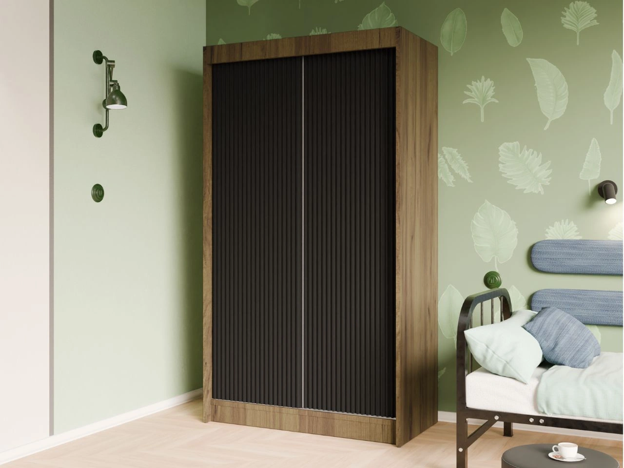 Szafa przesuwna z ryflowanym frontem 120 cm Fano Dąb Craft Złoty, Czarna