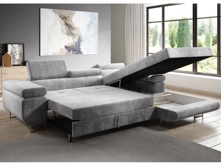 Narożnik L prawy z funkcją spania i pojemnikiem Solam Żółty