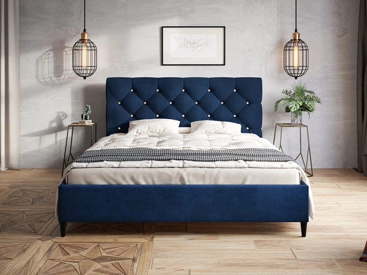 Łóżko tapicerowane ze stelażem 140x200 Tril Ciemny niebieski
