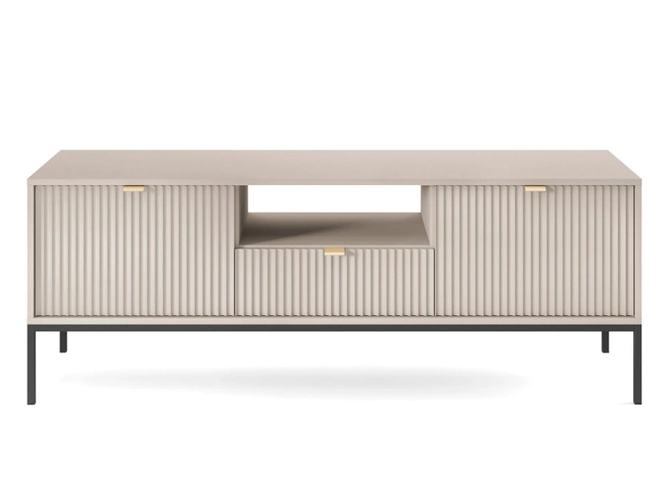 Szafka RTV pod telewizor z szufladami i drzwiczkami Amber Kaszmir na czarnych nogach