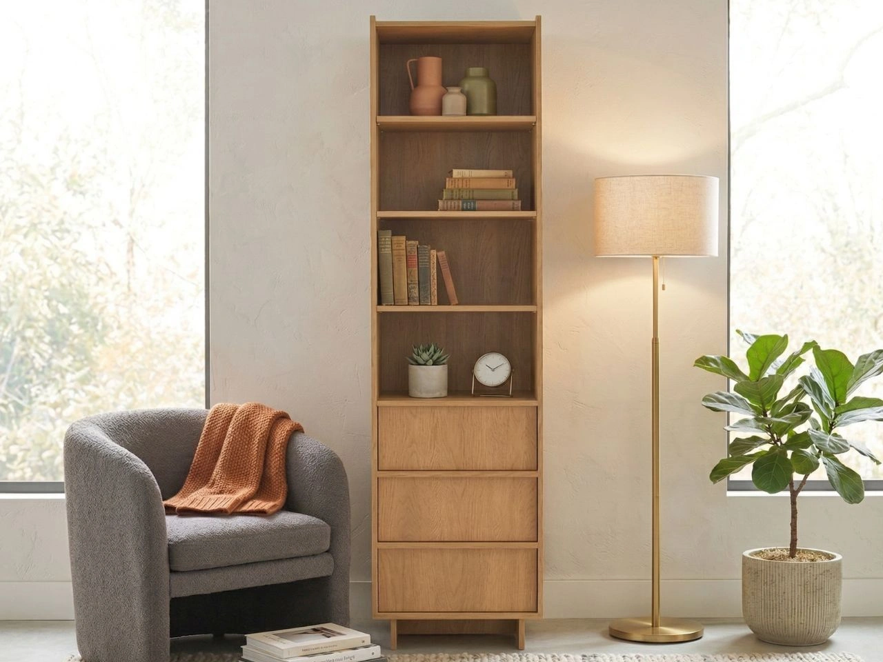 Regał na książki z szufladami Azumi Dąb Karmel