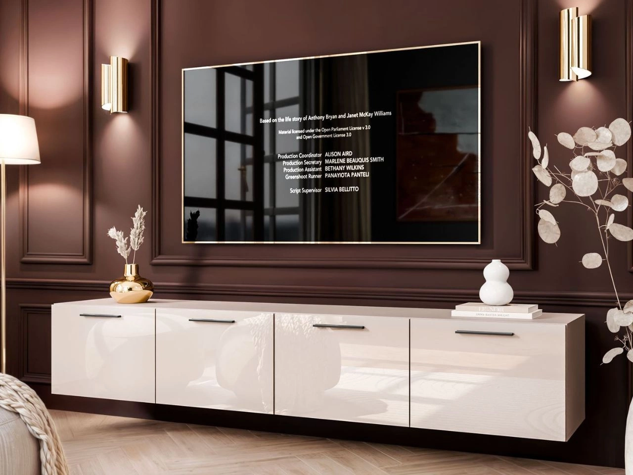 Szafka RTV wisząca pod telewizor z drzwiczkami 200 cm Noaé Kaszmir