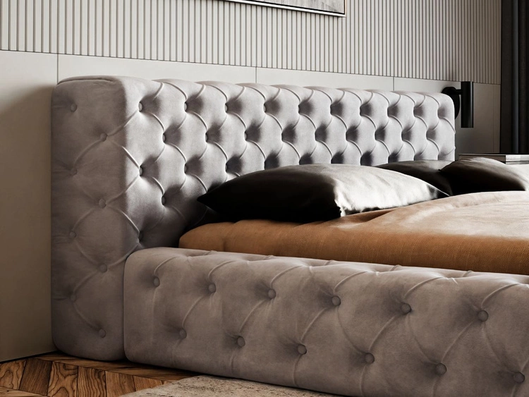 Łóżko tapicerowane z pojemnikiem i stelażem 180x200 cm Palini Szare