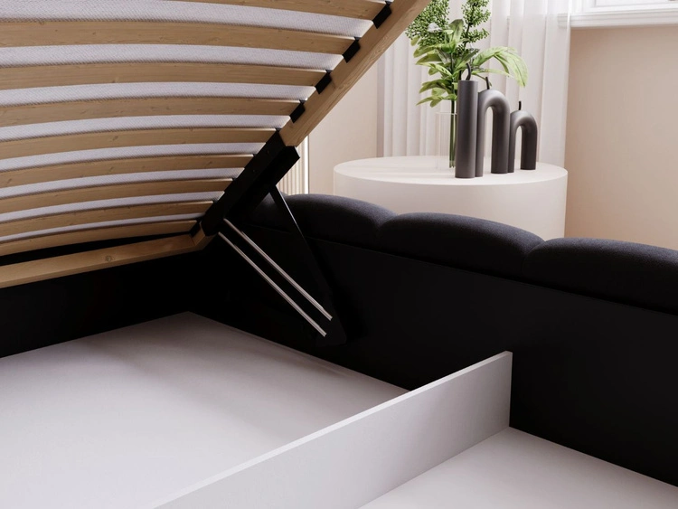 Łóżko tapicerowane z pojemnikiem i stelażem 120x200 Cloud Low czarne