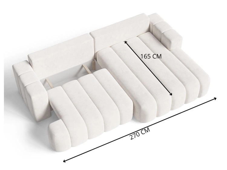 Narożnik L Prawy z funkcją spania i pojemnikiem Caleo Kremowy