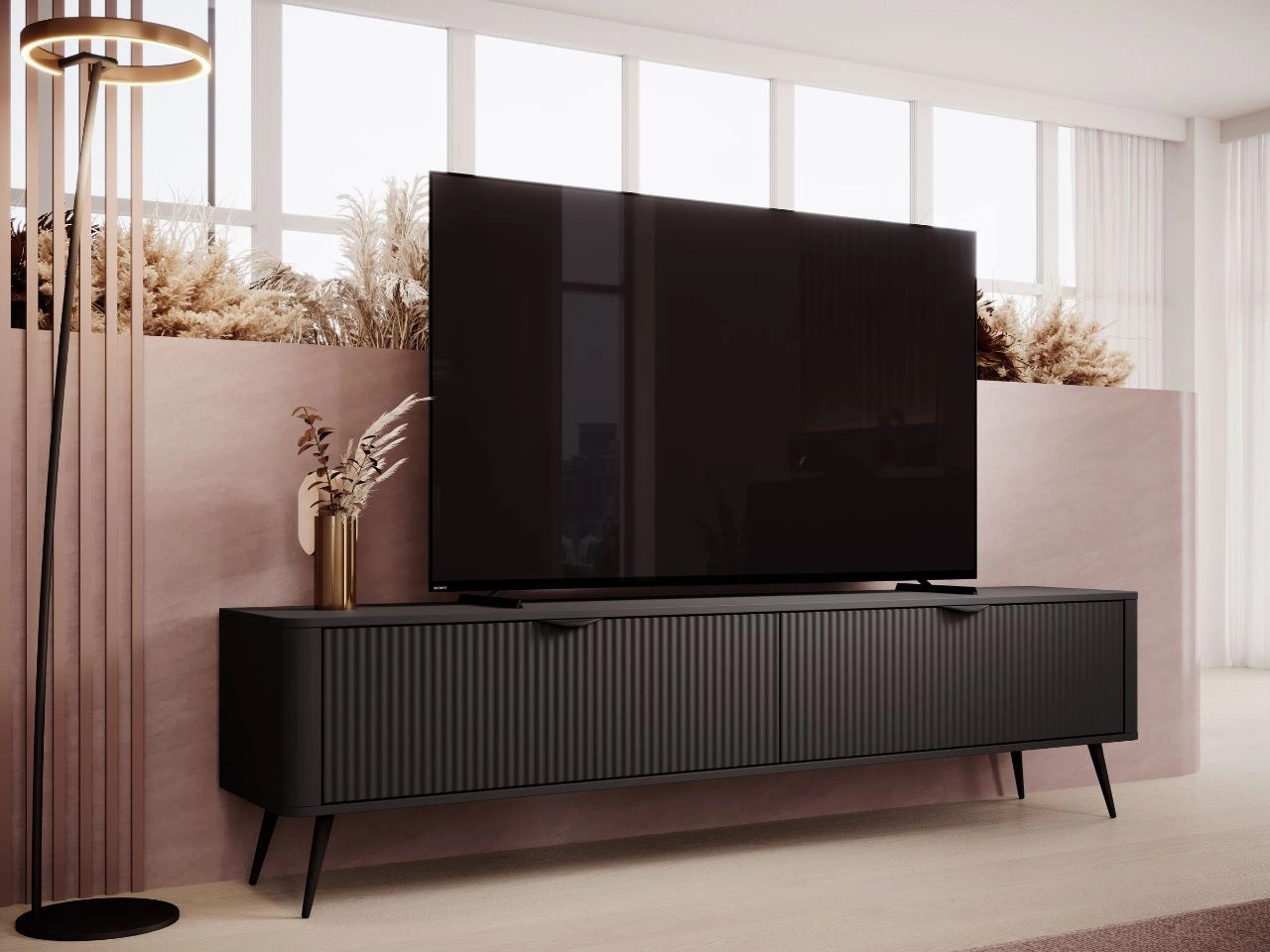 Szafka pod telewizor z drzwiczkami 200 cm Latina Czarna