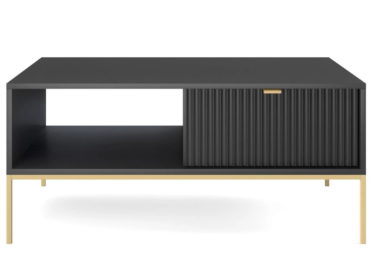 Stolik kawowy z szufladą Amber czarny na złotych nogach
