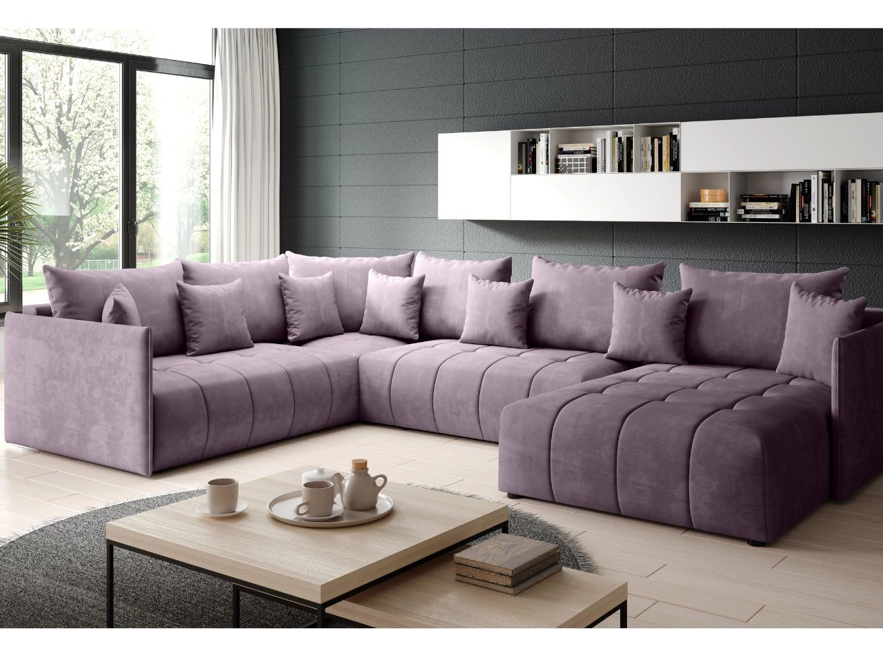 Narożnik U uniwersalny z funkcją spania i pojemnikiem Ardi Bis Fioletowy