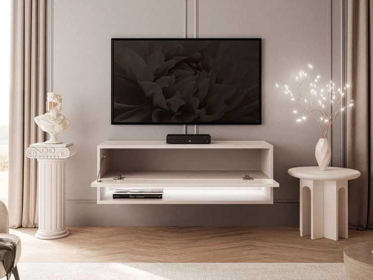 Szafka RTV wisząca 90 cm do salonu z oświetleniem LED Aurelie Kaszmir połysk