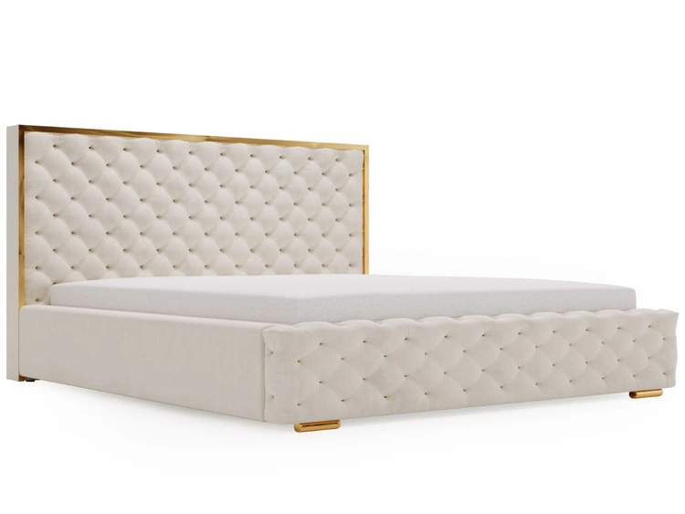 Łóżko tapicerowane z pojemnikiem i stelażem 200x200 Wave Beżowy