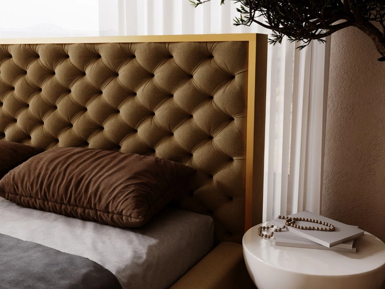 Łóżko tapicerowane z pojemnikiem i stelażem 160x200 Bonito Brązowy