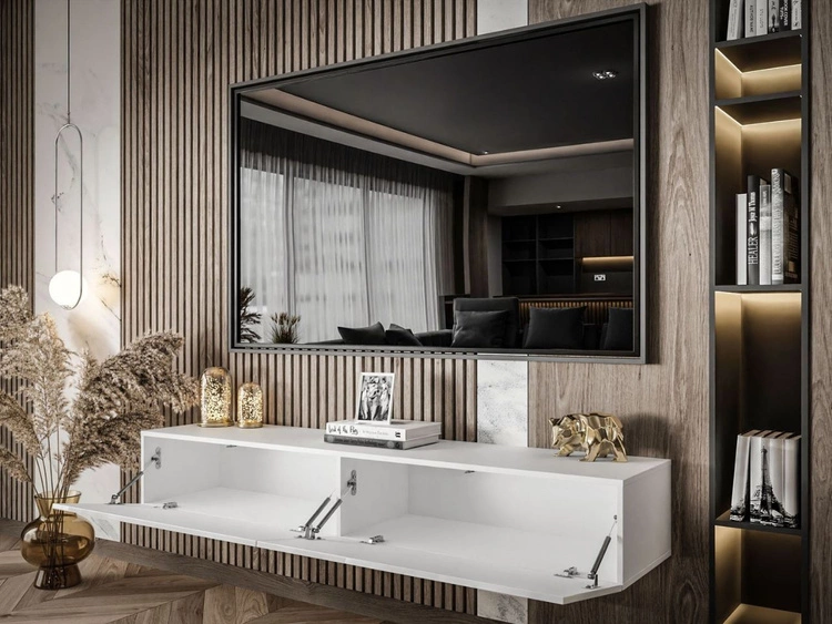 Szafka RTV dwudrzwiowa wisząca 175 cm z oświetleniem LED Sorelle Biały połysk