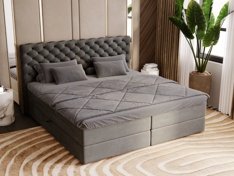 Łóżko kontynentalne z pojemnikiem na pościel 140x200 Bergamo ciemnoszare