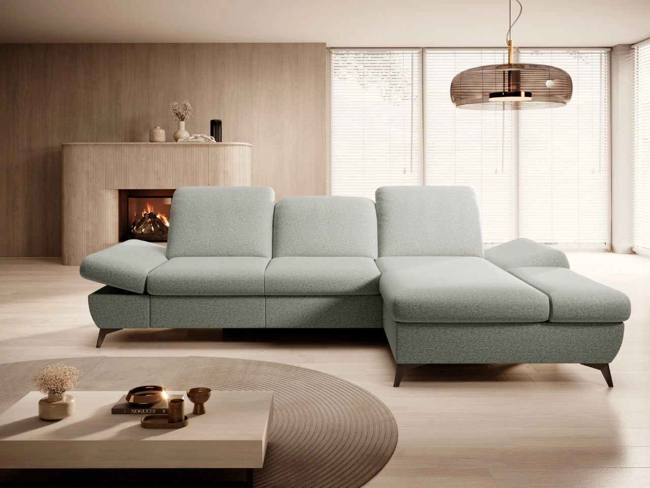 Narożnik L Prawy z funkcją spania i pojemnikiem Hannover Jasny szary