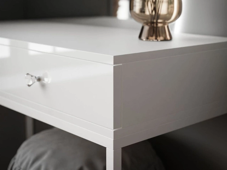 Toaletka kosmetyczna prawostronna z szufladami i oświetleniem LED na białych nogach Clarette Biały połysk