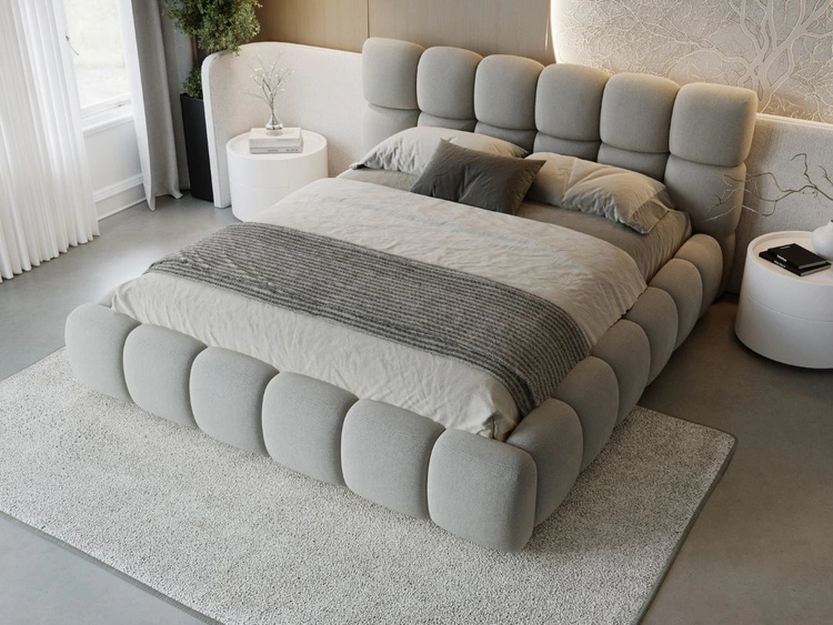 Łóżko tapicerowane z pojemnikiem i stelażem 180x200 Modo Szare