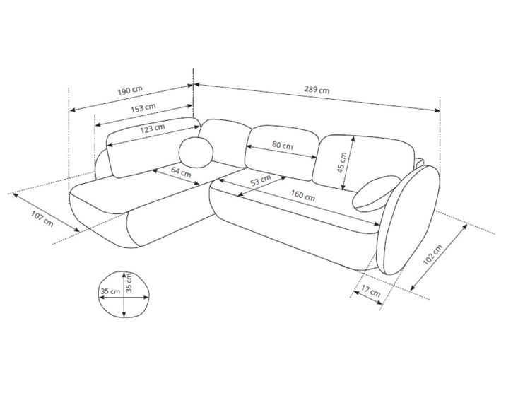 Narożnik z funkcją spania i pojemnikiem Lewy Carino Kremowy