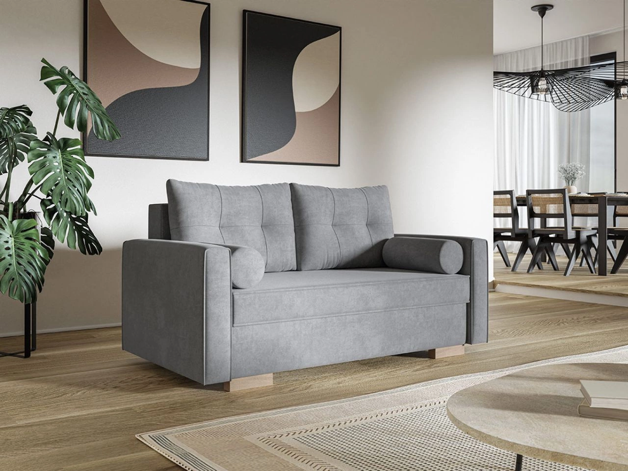 Kanapa z funkcją spania i pojemnikiem na pościel Pori szara