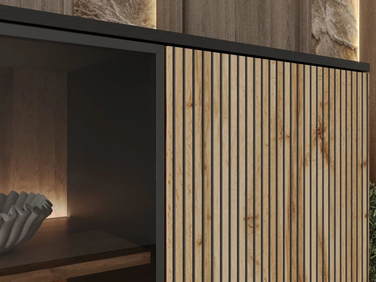 Witryna stojąca do salonu z oświetleniem LED niska Deo Dąb Wotan