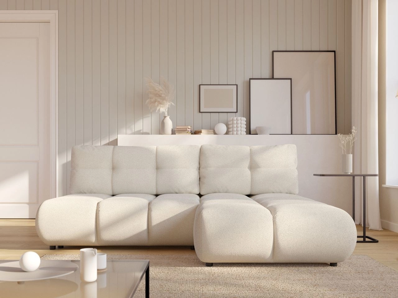 Narożnik z funkcją spania i pojemnikiem Prawy Milet Kremowy