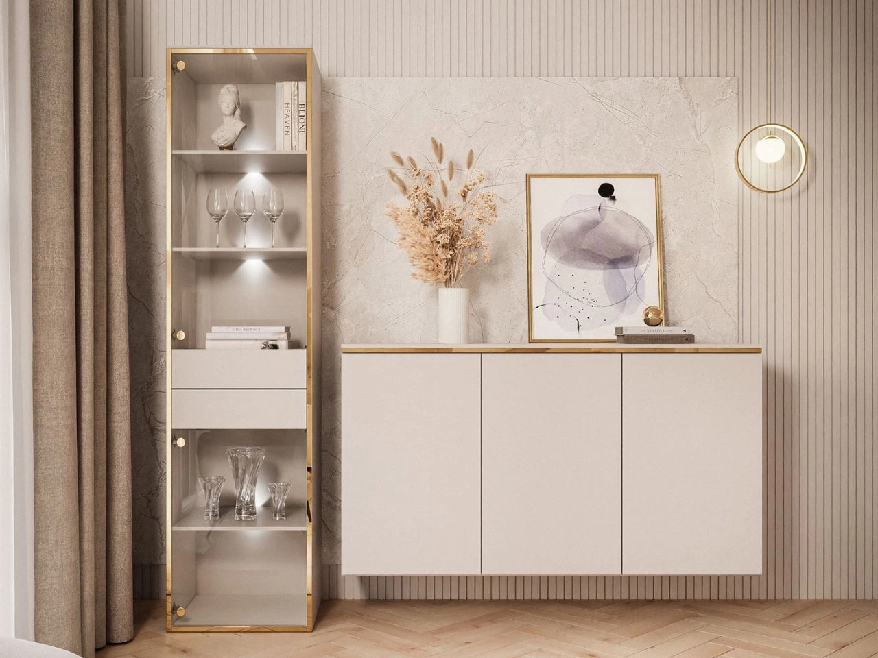 Zestaw mebli do salonu z oświetleniem LED w stylu glamour Evare Kaszmir