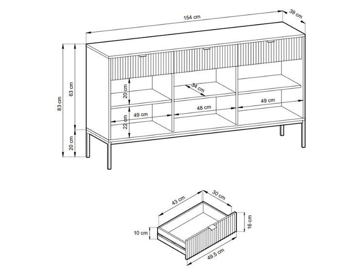 Komoda z drzwiami i szufladami Amber czarna na złotych nogach