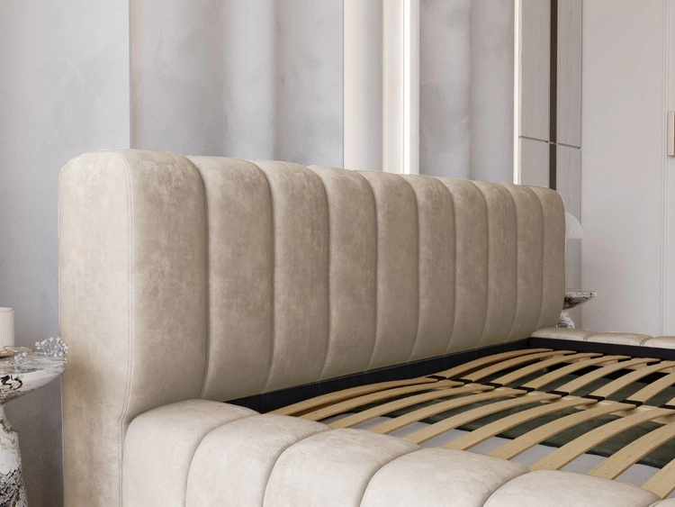 Łóżko tapicerowane z pojemnikiem na pościel i stelażem 140x200 Italia Beżowe