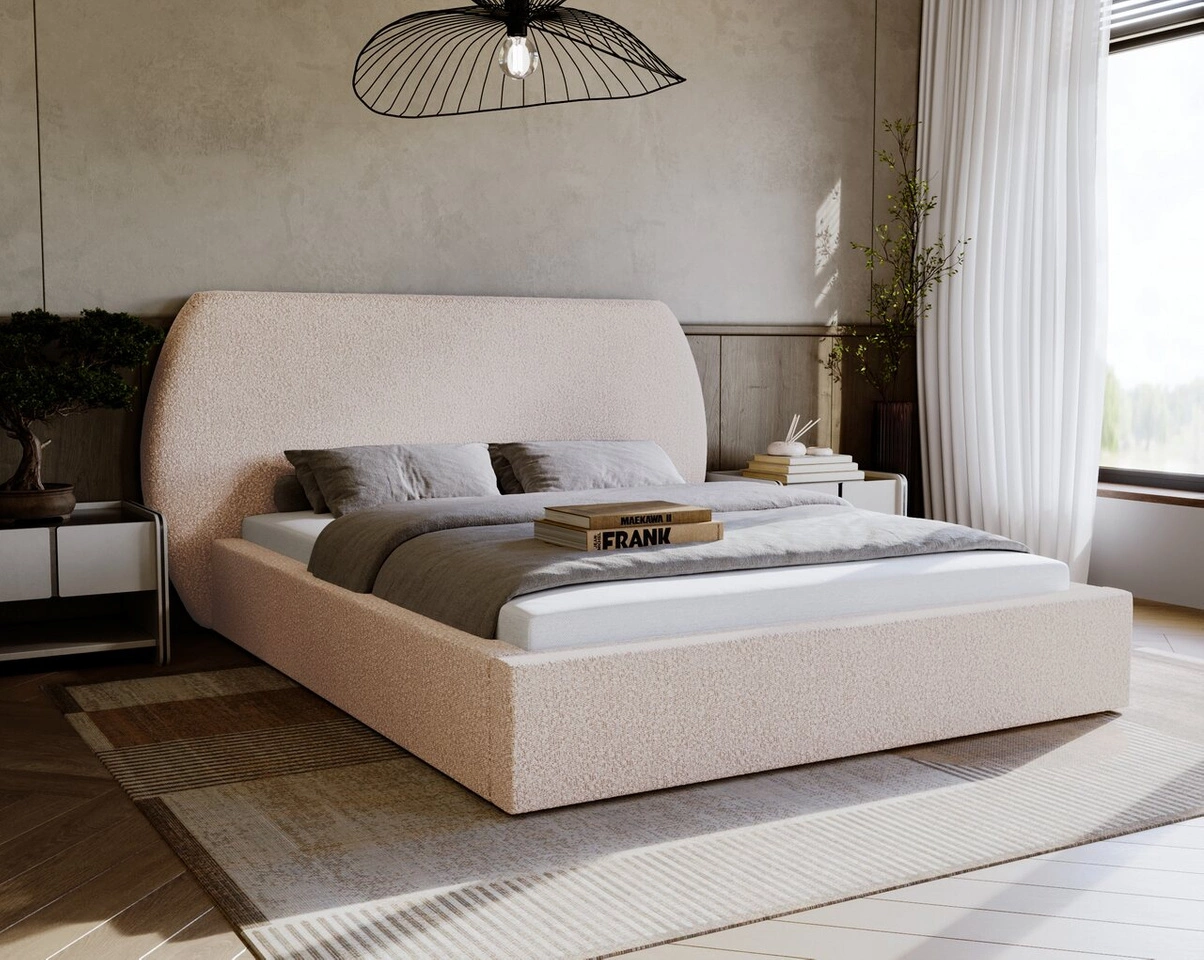 Łóżko tapicerowane z pojemnikiem i stelażem 180x200 cm Blossom Beżowe