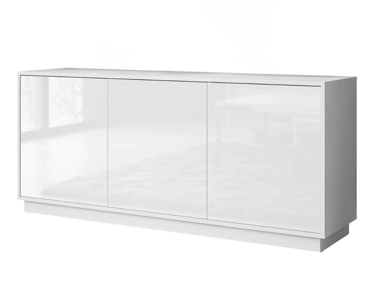 Trzydrzwiowa komoda 154 cm w stylu glamour na białym cokole Vivance biały połysk