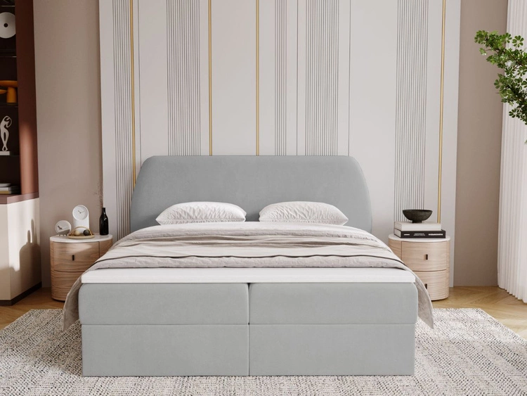 Łóżko kontynentalne z pojemnikiem na pościel 160x200 Bogota Jasnoszare
