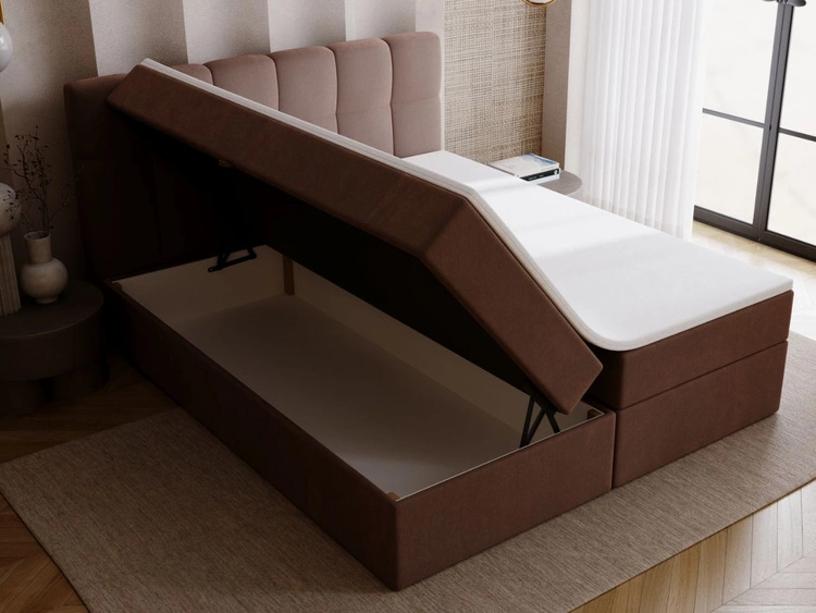 Łóżko kontynentalne z pojemnikiem na pościel 200x200 Maison Brązowe