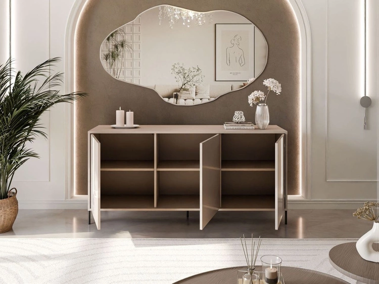 Trzydrzwiowa komoda 154 cm na czarnych nogach Vivance kaszmir połysk