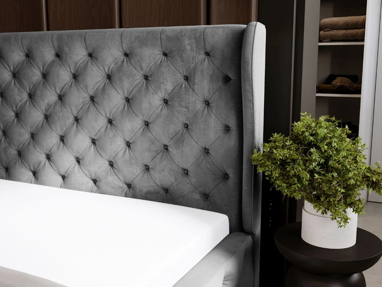 Łóżko tapicerowane z pojemnikiem na pościel i stelażem 140x200 Kingston Szare