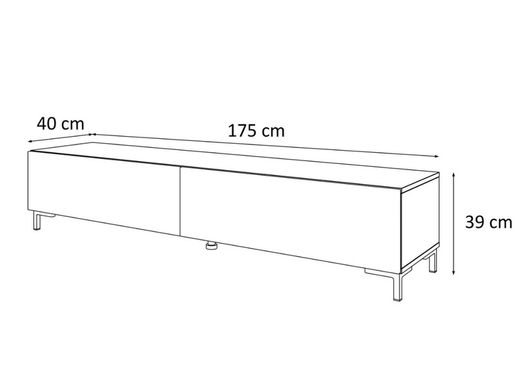 Szafka RTV na czarnych nogach 175 cm z oświetleniem LED Sorelle Czarny mat