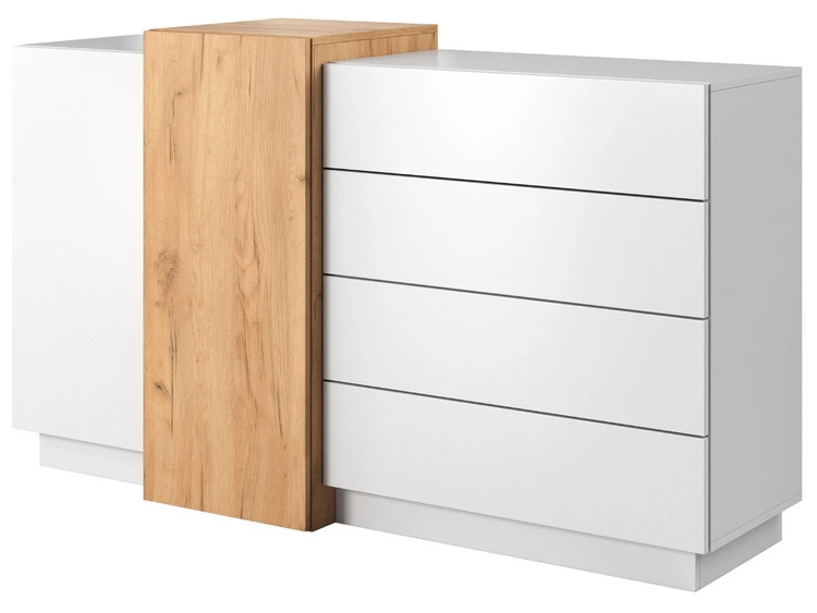 Zestaw mebli do sypialni Morten Biały, Dąb Craft Złoty