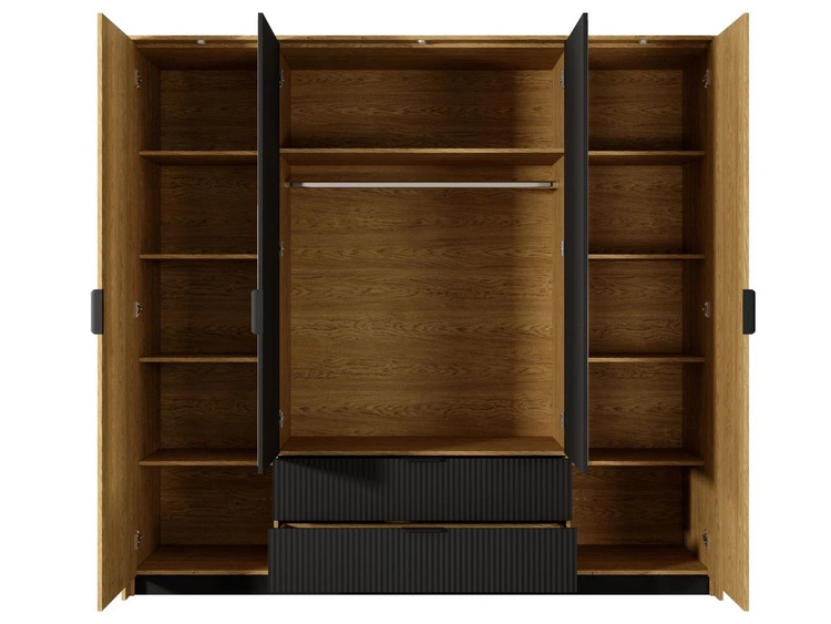 Szafa czterodrzwiowa z drzwiami uchylnymi Bolzano Dąb Bałtycki, Czarna