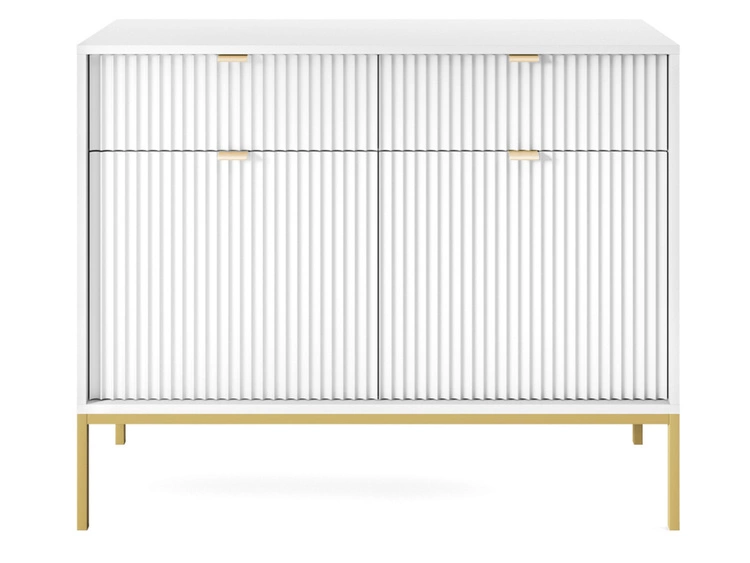 Komoda z drzwiami i szufladami Amber biała na złotych nogach