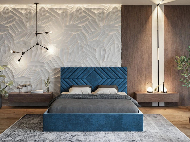 Łóżko tapicerowane z pojemnikiem i stelażem 140x200 Loris Ciemnoniebieskie