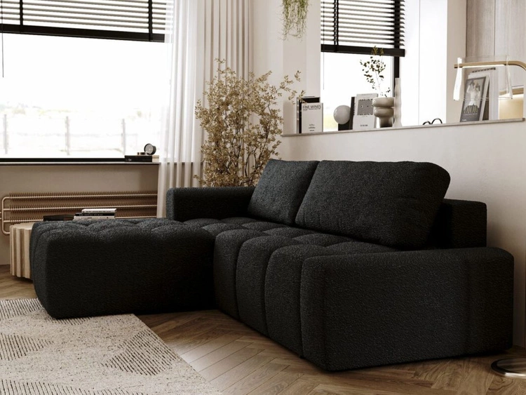 Narożnik L lewy z funkcją spania i pojemnikiem Lana Czarny